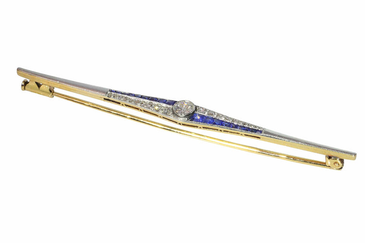 Broche Broche barre Art déco hollandaise avec diamants et saphirs, vers 1920 58 Facettes 25141-0140