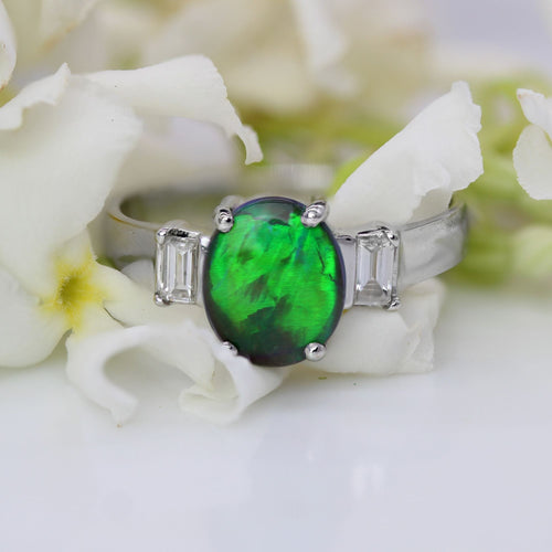 Bague 51 Bague opale noire et diamants or blanc 58 Facettes 25-086