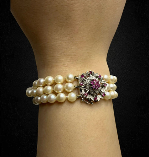 Bracelet three rows of Ruby Beads