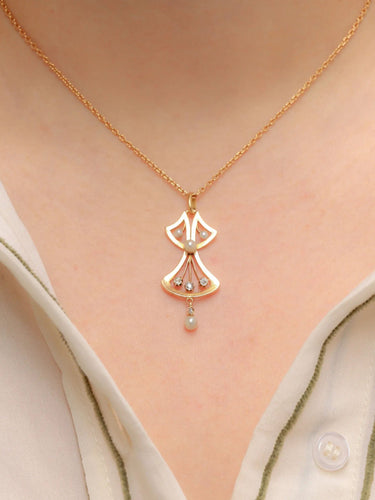 Pendentif Pendentif Art Nouveau or diamants taille ancienne perles fines 58 Facettes J279