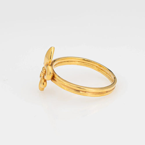 Bague Bague Fleur de Lis Vintage en Or Jaune 14 Carats, Taille 7, Anneau Empilable, Estate 58 Facettes G13457