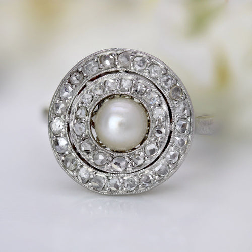 Bague 48 Bague ancienne ronde perle fine et diamants 58 Facettes 25-117