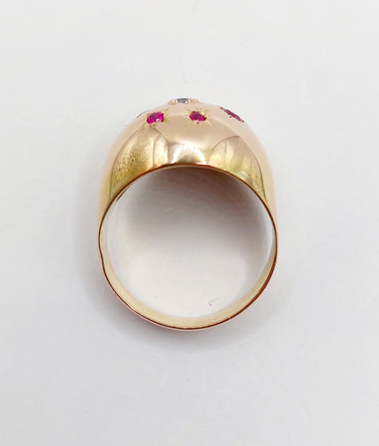 Bague 53 Bague dôme bombé art déco en or rose et diamant et rubis 58 Facettes A05230