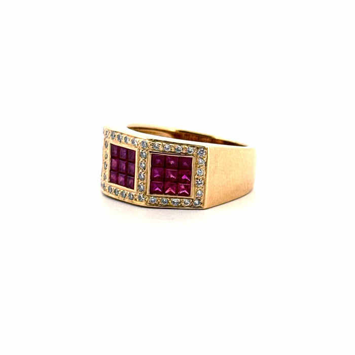 Bague 56 Bague Tank or jaune rubis diamants 58 Facettes 89-GS29617