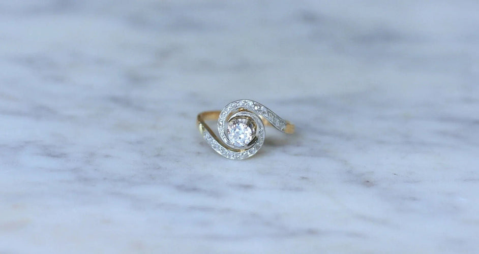 Bague 56.5 Bague or jaune platine et diamant 58 Facettes