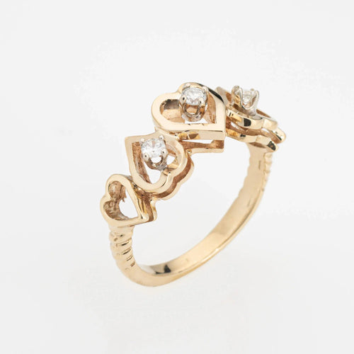 Bague Bague cœur en diamant vintage en or jaune 14 carats, taille 6,75, bijouterie fine 58 Facettes 15433