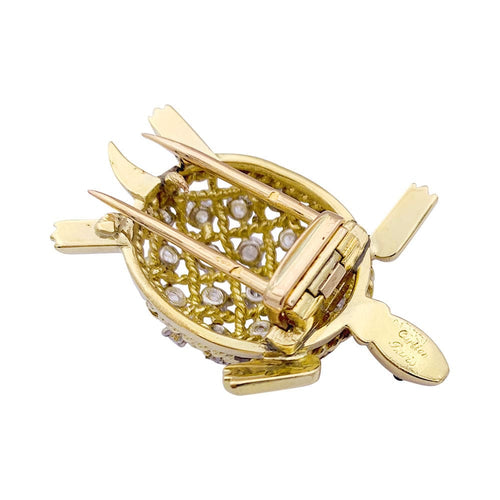 Broche Broche Cartier vintage, "Tortue", or jaune et diamants. 58 Facettes 33394