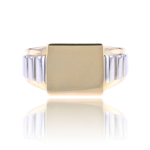 Bague 60 Chevalière Art Déco à graver or et platine 58 Facettes 24-163