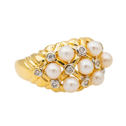 Bague 55 Bague Or jaune, Or blanc Perle de culture, Diamant 58 Facettes 3543608CN