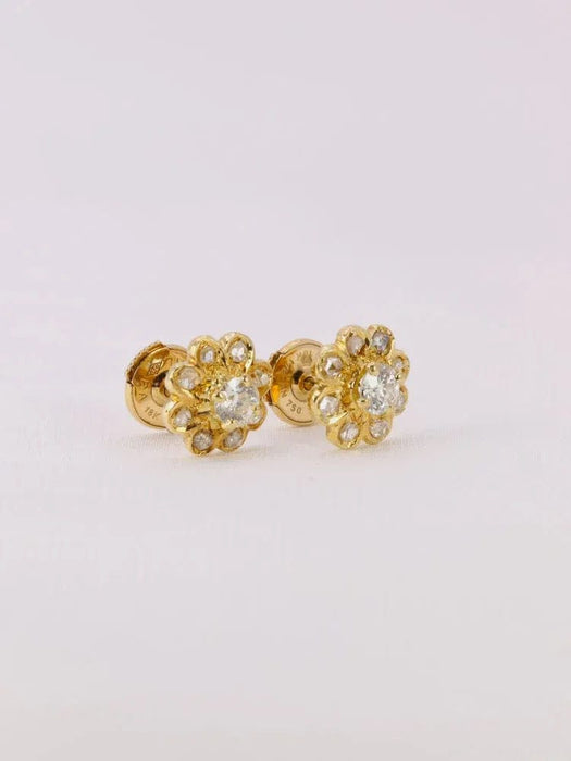 Boucles d'oreilles Boucles d'oreilles fleur or jaune diamants 58 Facettes J539