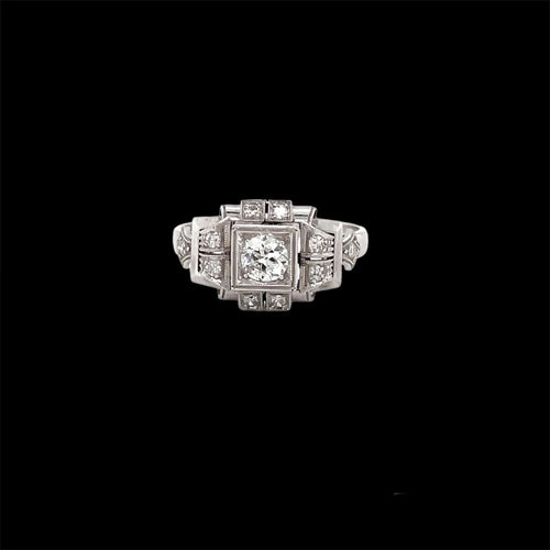 Bague 54 Art Deco Diamond Plaque Filigree Engagement Ring 58 Facettes