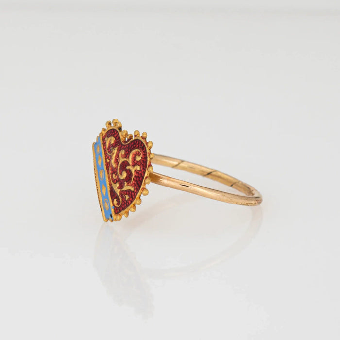 Anillo de conversión antiguo de esmalte de corazón victoriano en oro amarillo