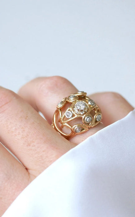 Rhyming rose gold wire cocktail ball ring