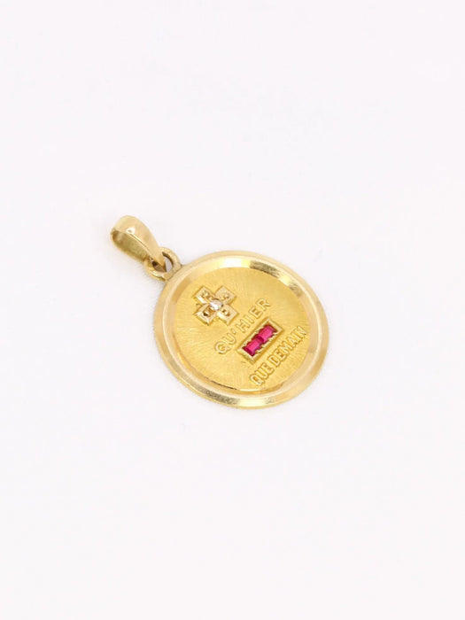 AUGIS - Round love medal More than yesterday less than tomorrow yellow gold diamond ruby