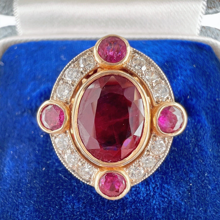 Bague 53 Bague halo or jaune rubis birman et diamants 58 Facettes 324