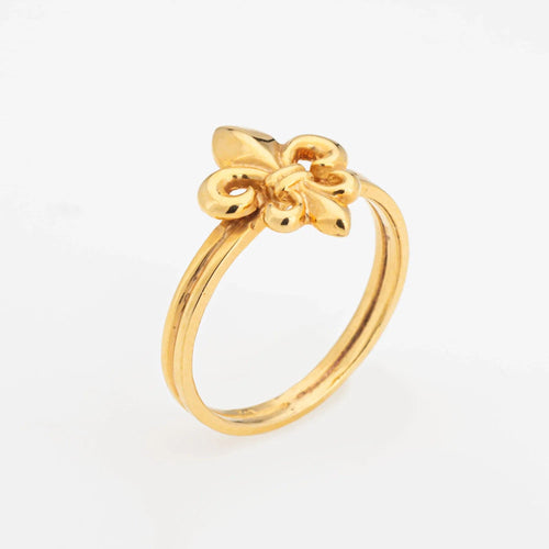 Bague Bague Fleur de Lis Vintage en Or Jaune 14 Carats, Taille 7, Anneau Empilable, Estate 58 Facettes G13457