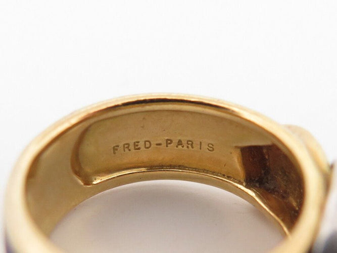 Bague 49 vintage bague FRED boucle de ceinture or jaune & email 16 diamants 58 Facettes 261950