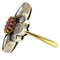 Bague 56 Bague en or jaune et argent ornée de roses en diamants et d'un rubis central 58 Facettes G3858