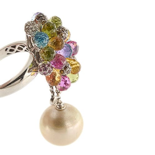 Bague 53 Bague perle, pierres de couleur et diamants 58 Facettes 30439