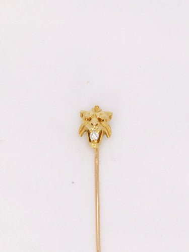 Accessoire Épingle à cravate tête de félin or jaune diamant taille ancienne 58 Facettes J435