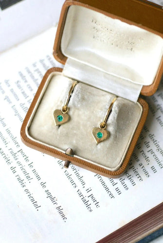 Boucles d'oreilles Créoles Or Jaune Coeur Emeraude Colombienne 58 Facettes