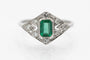 Bague 57 Bague en platine de style Art déco avec émeraudes et diamants 58 Facettes 10519