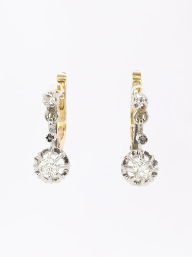 Boucles d'oreilles Dormeuses anciennes diamants coussin 0,5 carat 58 Facettes 1130.6