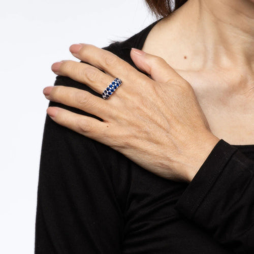 Sapphire Diamond Band Sz 6.25 Estate 18k White Gold Gemstone Ring Stacking 58 Facettes G13655