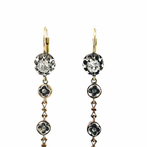 Boucles d'oreilles Boucles d'oreilles pendantes en or antique, platine et argent avec diamants 58 Facettes