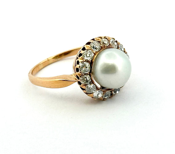 Bague 57 Bague ancienne en or jaune perle et diamants 58 Facettes