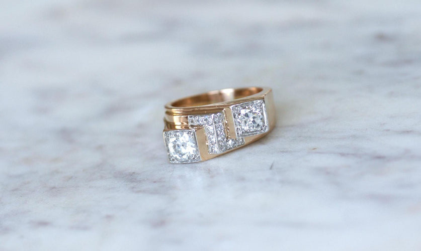 Bague 57 Bague Tank Asymétrique Diamants 1,20 Cts 58 Facettes