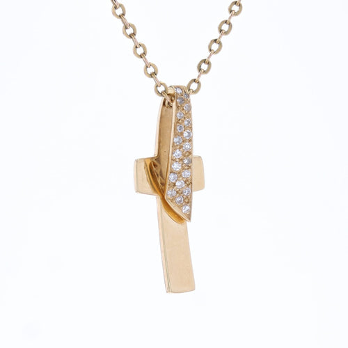 Collier Croix or jaune diamants d'occasion 58 Facettes 24-328
