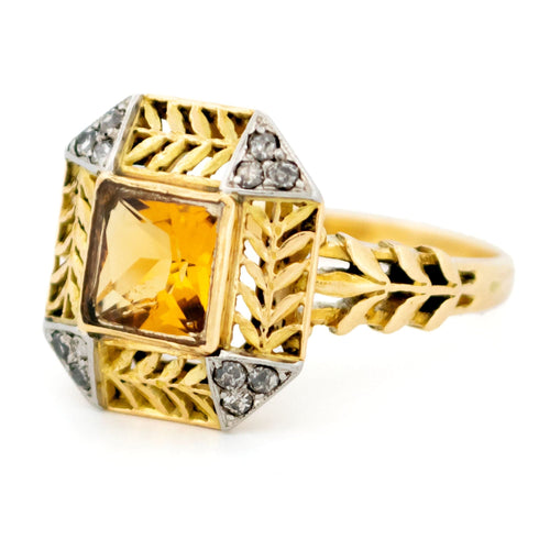 Bague 56 Bague en or jaune 18 carats avec diamants et citrine 58 Facettes CEDA8EA58E454F38BA09236B835669E4