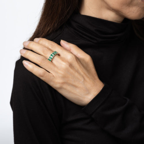 Double Row Emerald Diamond Eternity Ring Sz 7 Estate Platinum Gemstone Band 58 Facettes G14116