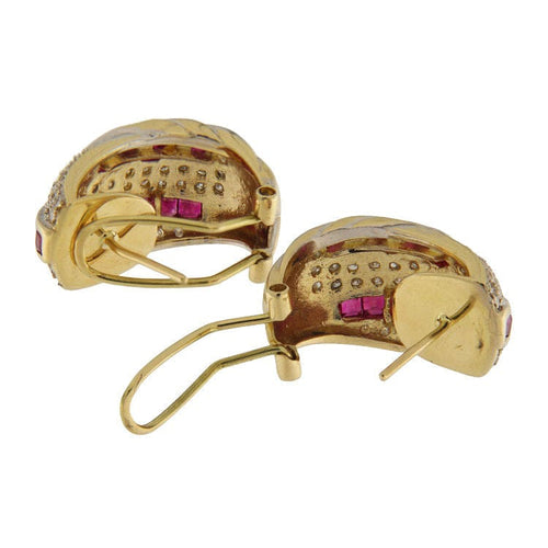 Boucles d'oreilles Boucles d'oreilles en or jaune 14 carats serties de diamants et de rubis 58 Facettes G3875
