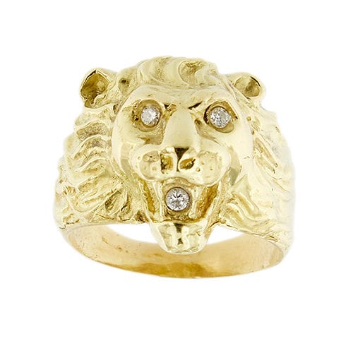 Bague Bague tête de lion en or jaune sertie de diamants 58 Facettes 30011
