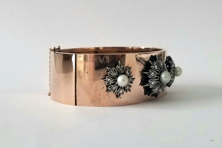 Bracelet Bracelet ancien or rose, perles et diamants anciens 58 Facettes