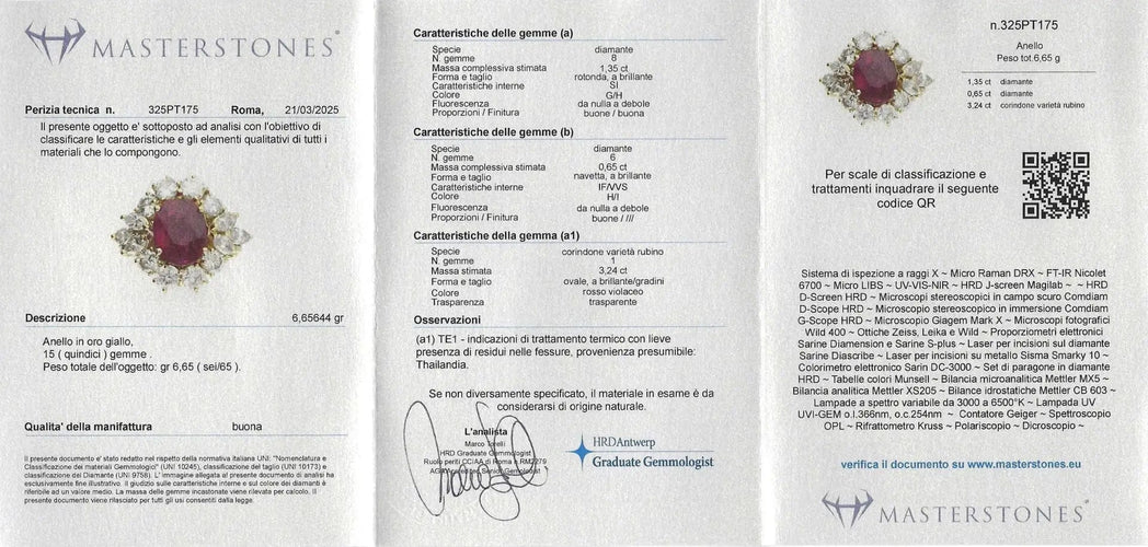 Bague Bague avec rubis de Birmanie de 3,24 ct et diamants 58 Facettes
