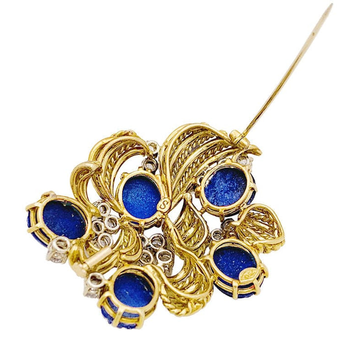 Broche Broche vintage or, diamants, lapis lazuli. 58 Facettes 33871