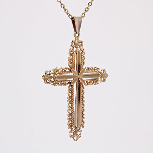 Pendentif Croix arabesques or rose 58 Facettes CVP112
