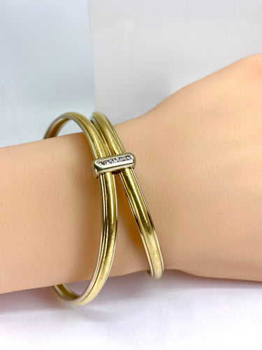 Bracelet Bracelet double joncs, or blanc, diamants, Yves Saint Laurent 58 Facettes AB601