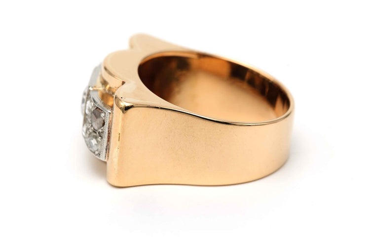 戒指 Art Deco - 18K黄金和白金钻石戒指 