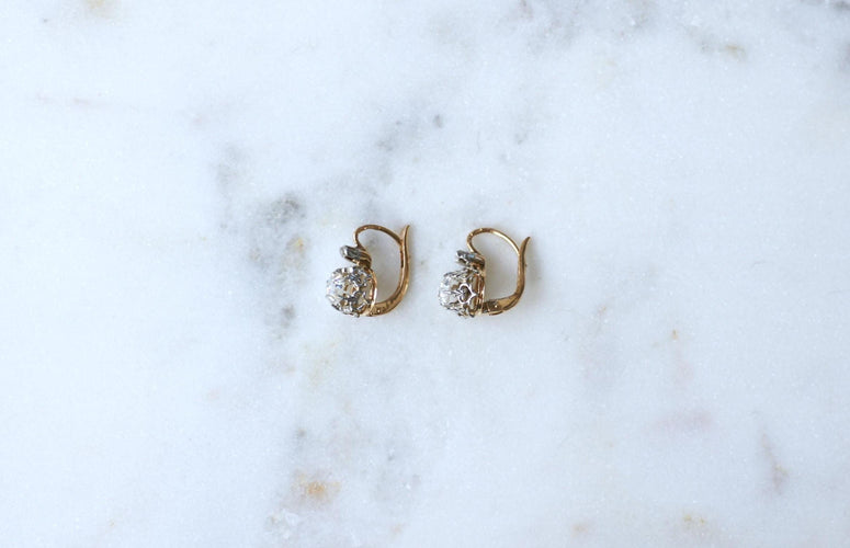 Boucles d'oreilles Dormeuses Anciennes Or Rose et Diamants taille rose 58 Facettes