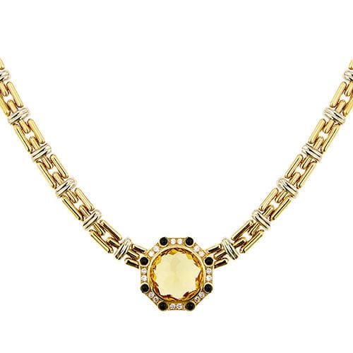 Collier Collier deux ors avec quartz citrine, saphirs et diamants 58 Facettes 31915