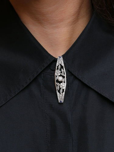 Broche Broche Art Déco or blanc platine saphir diamants taille ancienne 58 Facettes J431