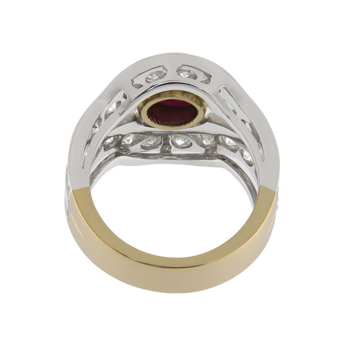 White and yellow gold ring with rubies and diamonds