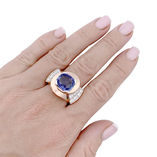 Bague 60 Bague Tank or rose, diamants, saphirs. 58 Facettes 33460