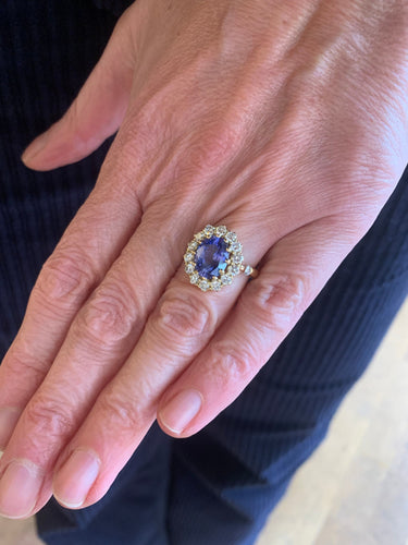 未加热锡兰蓝宝石3.55克拉庞帕杜戒指，配以黄金和钻石 58 Facettes BSA107