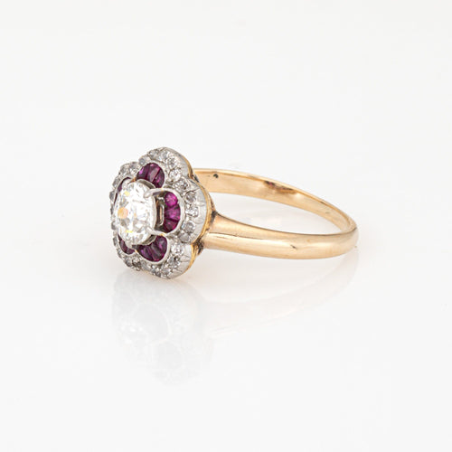 Bague 50.5 Bague de fiançailles ancienne de style édouardien, sertie d'un diamant et d'un rubis, en or 14 carats et platine, taille 5,5. 58 Facettes G14142
