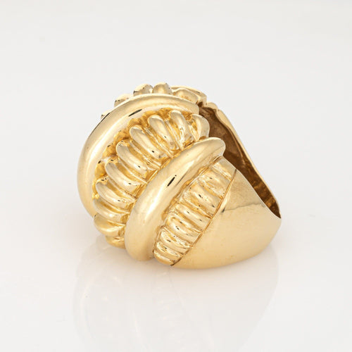 Bague Bague dôme vintage des années 80 sculptée en or jaune 18 carats, large bande, taille 7, bijoux de succession 58 Facettes G14029